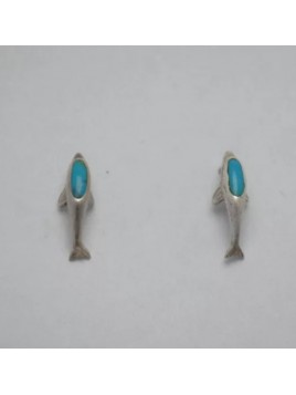 Boucles d’oreilles serties de turquoise amérindienne, montées sur argent 925