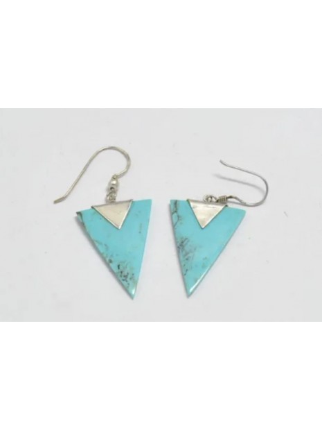 Boucles d’oreilles serties de turquoise amérindienne, montées sur argent 925