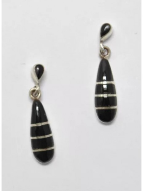 Boucles d’oreilles serties d’onyx, montées sur argent 925