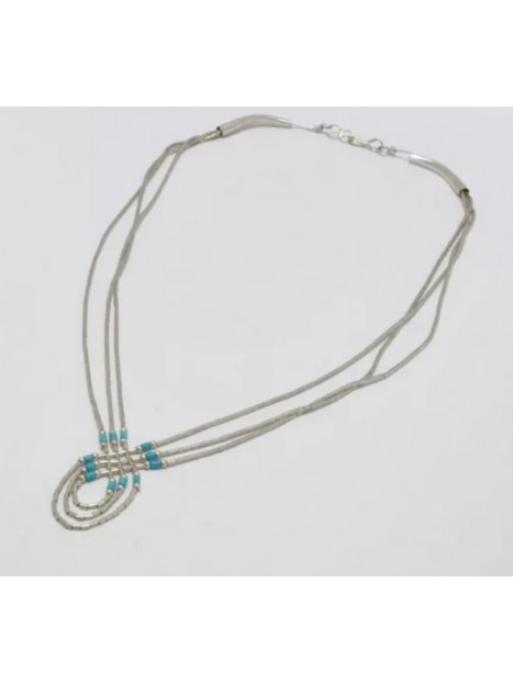 Collier de perles turquoise et argent