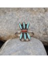 Bague turquoise, corail et argent